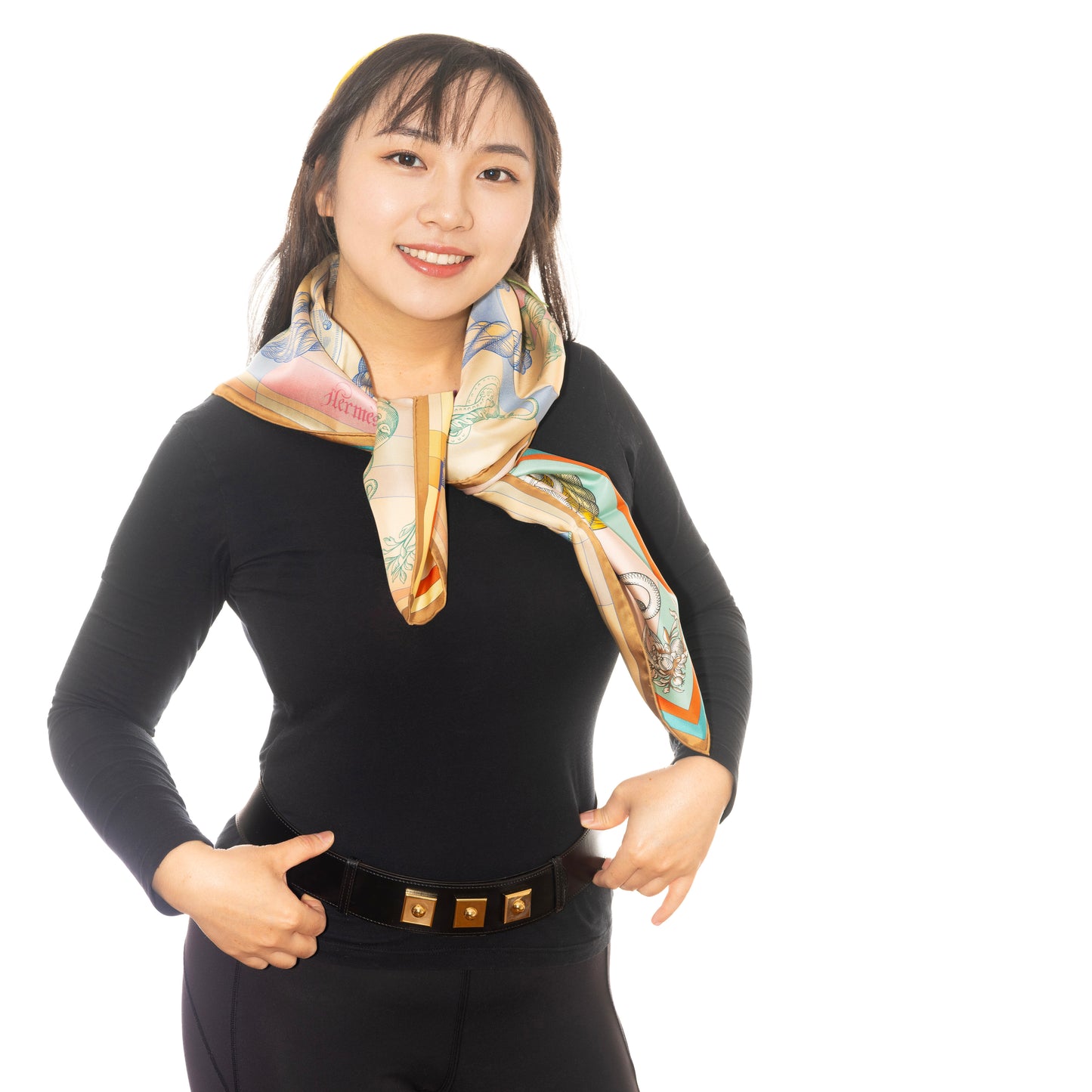 Hermes Silk Scarf Della Cavalleria Double Face - Beige Doré Vert Multicolore - NWST - 2604131729