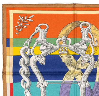 Hermes Silk Scarf Della Cavalleria Double Face - Beige Doré Vert Multicolore - NWST - 2604131729