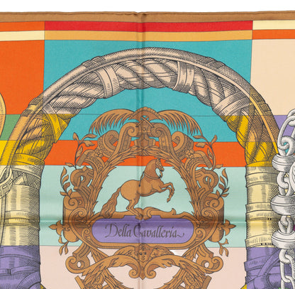 Hermes Silk Scarf Della Cavalleria Double Face - Beige Doré Vert Multicolore - NWST - 2604131729