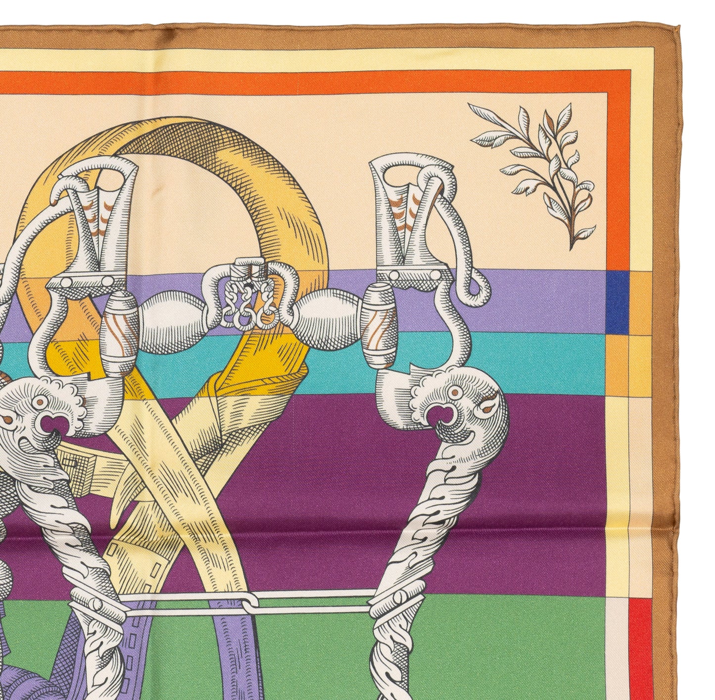 Hermes Silk Scarf Della Cavalleria Double Face - Beige Doré Vert Multicolore - NWST - 2604131729