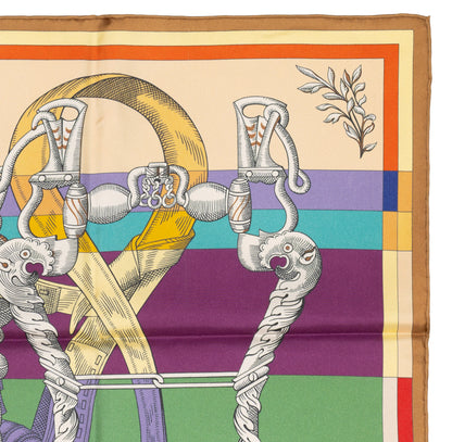 Hermes Silk Scarf Della Cavalleria Double Face - Beige Doré Vert Multicolore - NWST - 2604131729