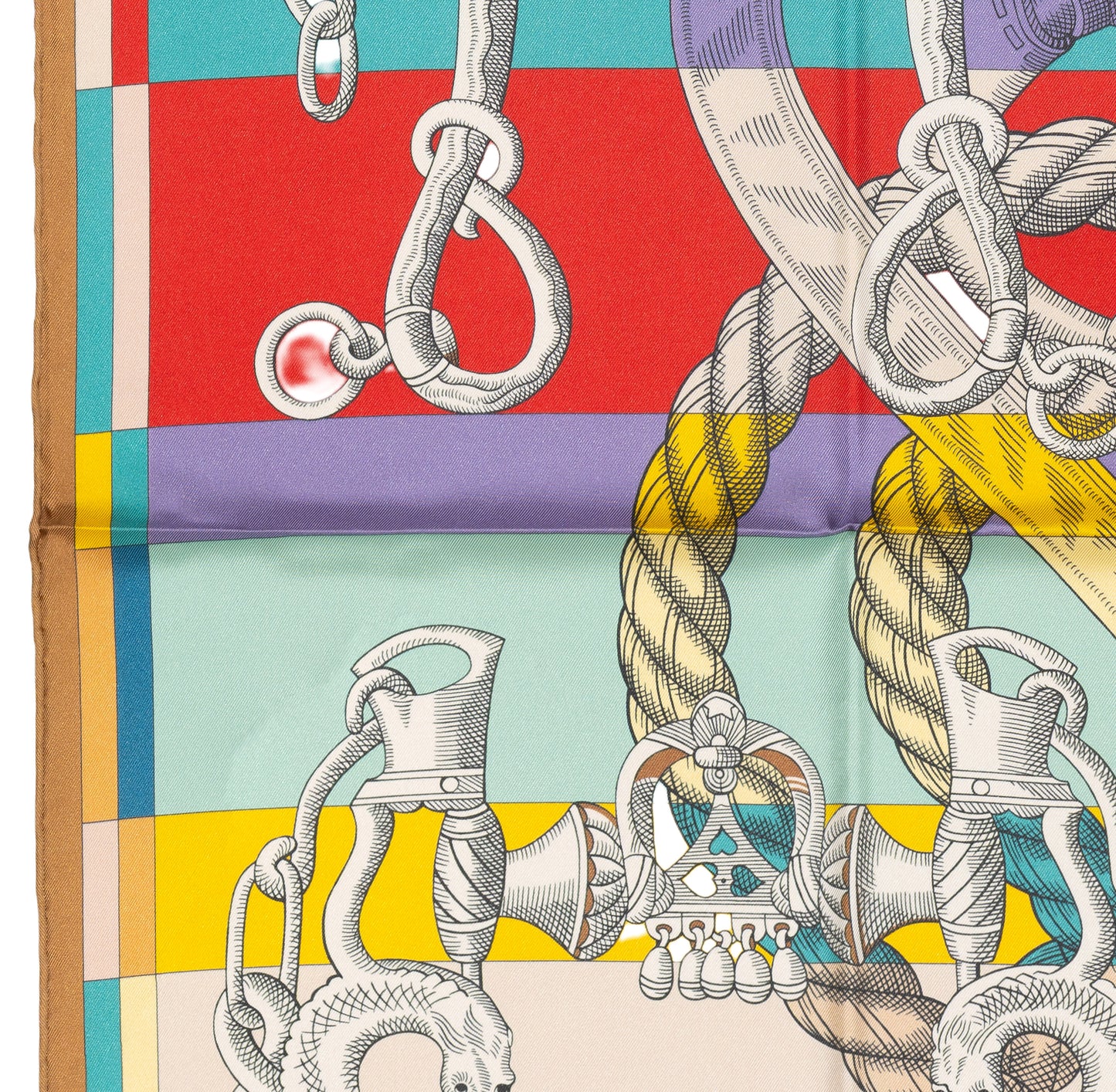 Hermes Silk Scarf Della Cavalleria Double Face - Beige Doré Vert Multicolore - NWST - 2604131729