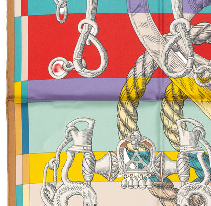 Hermes Silk Scarf Della Cavalleria Double Face - Beige Doré Vert Multicolore - NWST - 2604131729