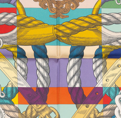Hermes Silk Scarf Della Cavalleria Double Face - Beige Doré Vert Multicolore - NWST - 2604131729