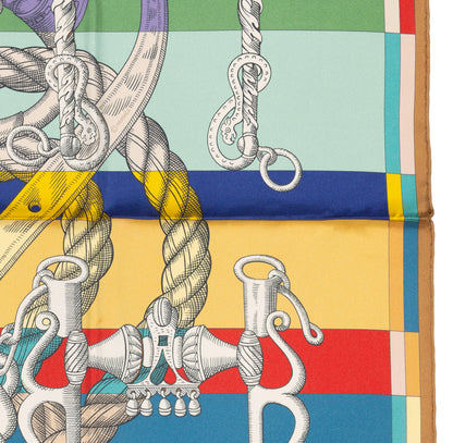 Hermes Silk Scarf Della Cavalleria Double Face - Beige Doré Vert Multicolore - NWST - 2604131729