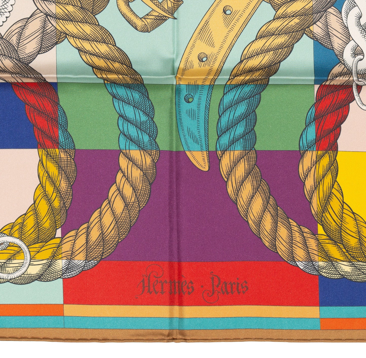 Hermes Silk Scarf Della Cavalleria Double Face - Beige Doré Vert Multicolore - NWST - 2604131729