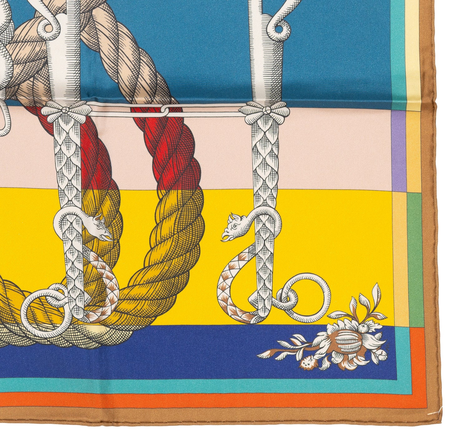 Hermes Silk Scarf Della Cavalleria Double Face - Beige Doré Vert Multicolore - NWST - 2604131729