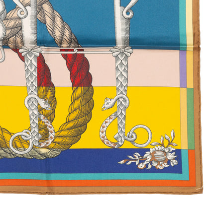 Hermes Silk Scarf Della Cavalleria Double Face - Beige Doré Vert Multicolore - NWST - 2604131729