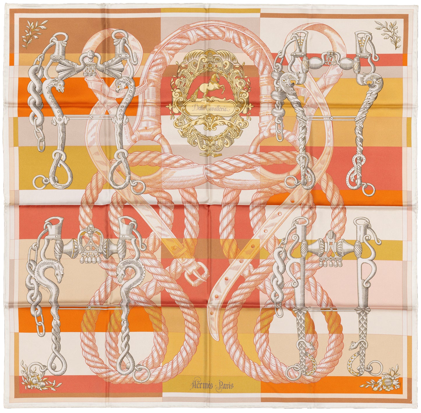 Hermes Silk Scarf Della Cavalleria Double Face - Blanc Orange Rose - NWST - 2604131909