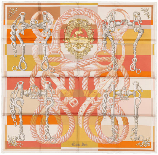 Hermes Silk Scarf Della Cavalleria Double Face - Blanc Orange Rose - NWST - 2604131909