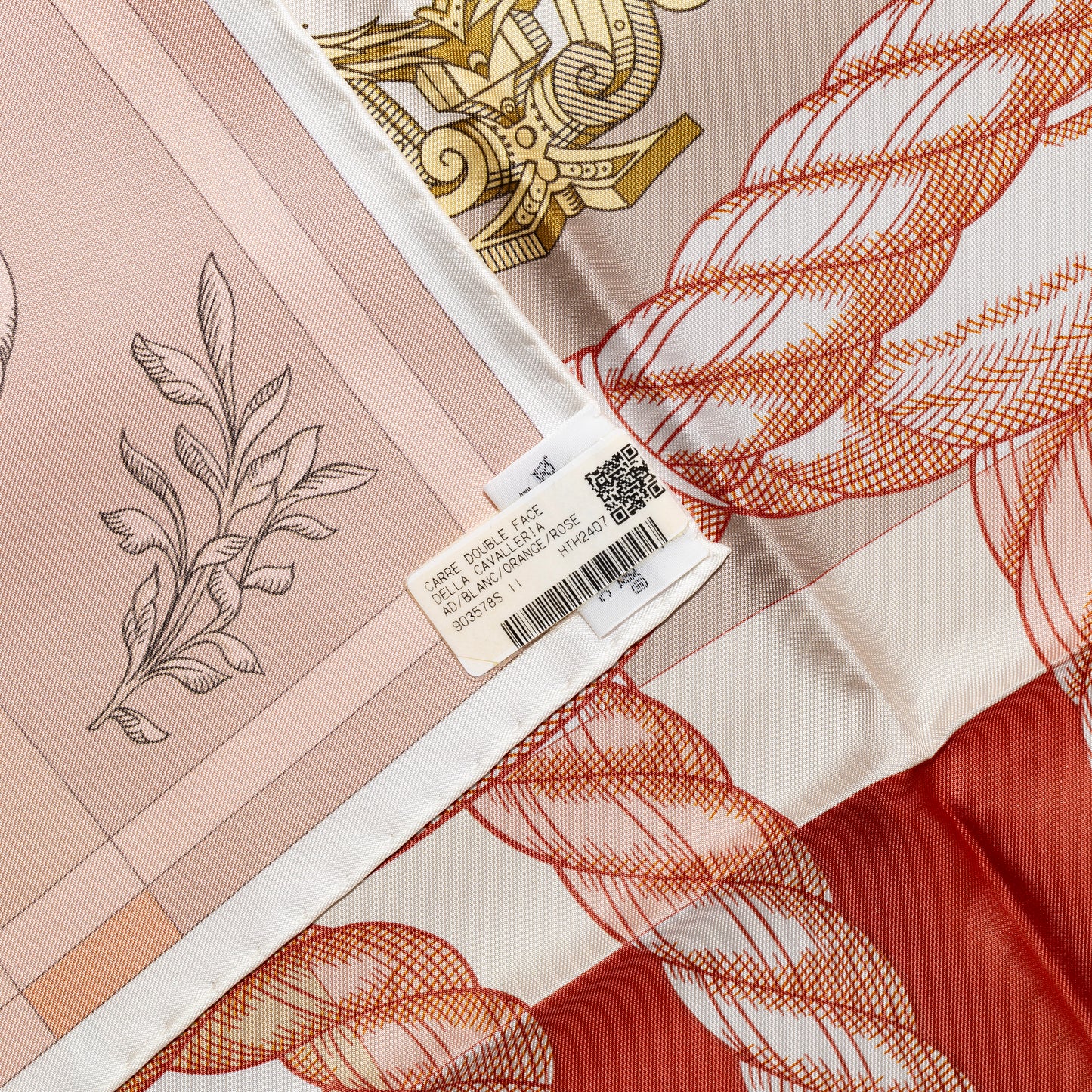 Hermes Silk Scarf Della Cavalleria Double Face - Blanc Orange Rose - NWST - 2604131909