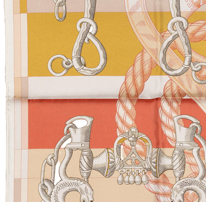 Hermes Silk Scarf Della Cavalleria Double Face - Blanc Orange Rose - NWST - 2604131909