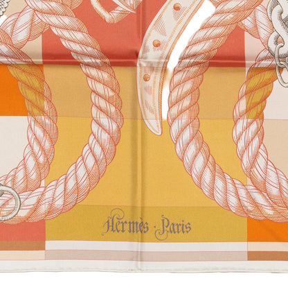 Hermes Silk Scarf Della Cavalleria Double Face - Blanc Orange Rose - NWST - 2604131909