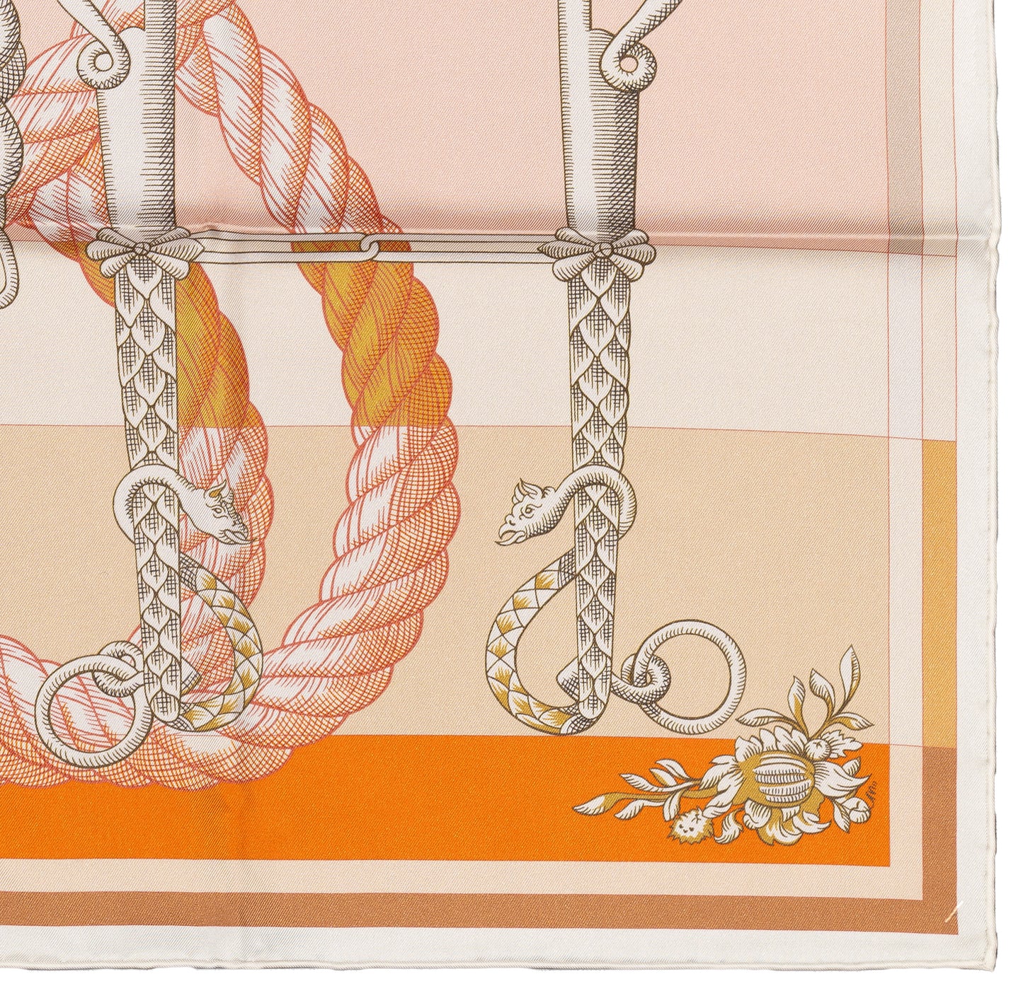 Hermes Silk Scarf Della Cavalleria Double Face - Blanc Orange Rose - NWST - 2604131909