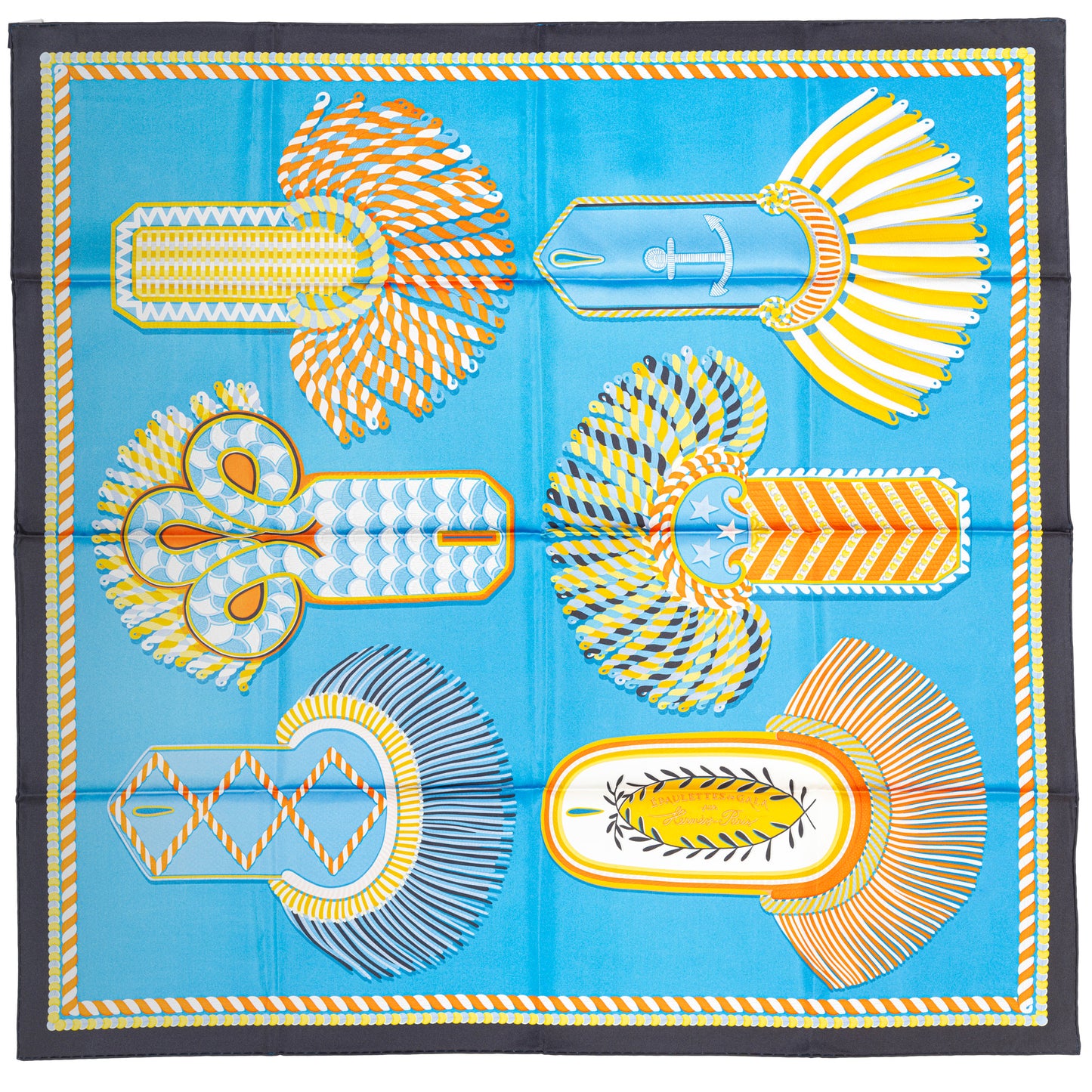 Hermes Scarf 90 Epaulettes de Gala - Double Face - Marine Bleu Azure - New - 2511041820