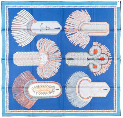 Hermes Scarf 90 Epaulettes de Gala - Double Face - Marine Bleu Azure - New - 2511041820