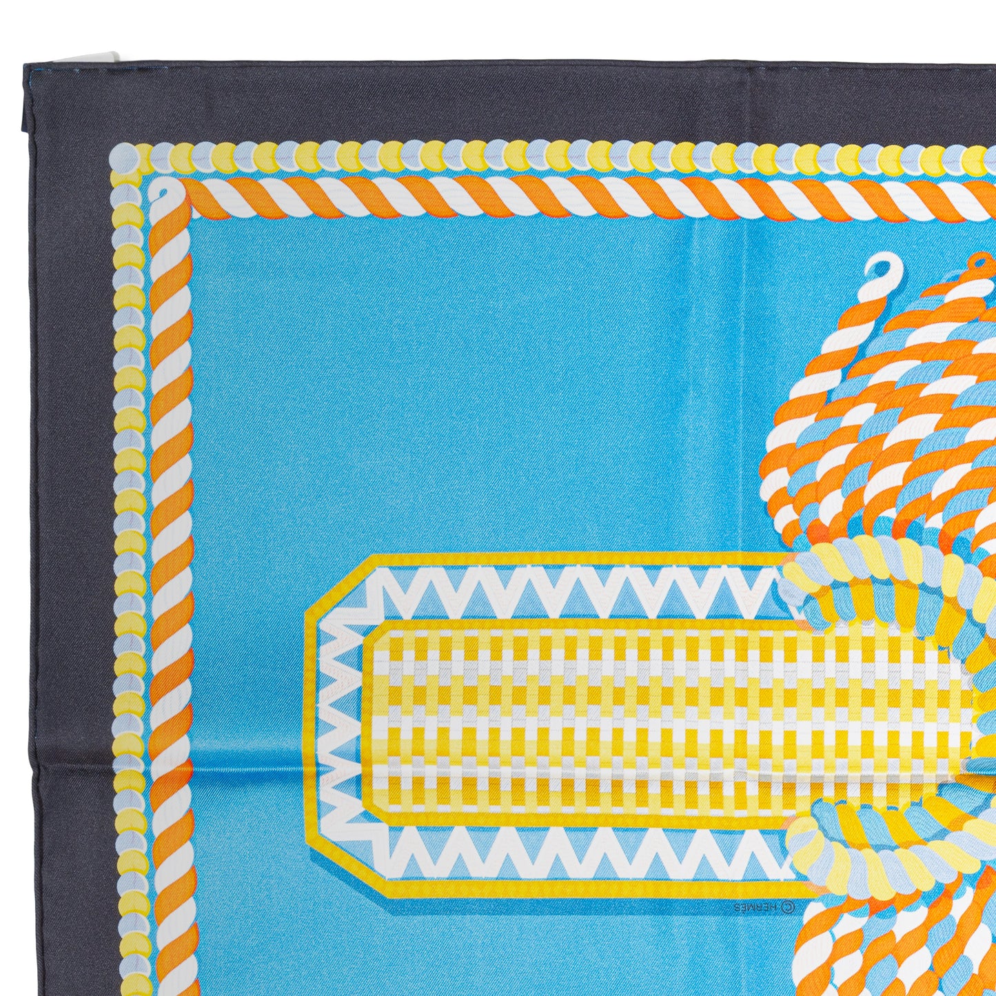 Hermes Scarf 90 Epaulettes de Gala - Double Face - Marine Bleu Azure - New - 2511041820
