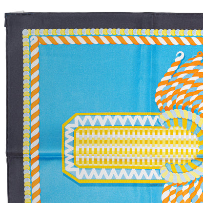 Hermes Scarf 90 Epaulettes de Gala - Double Face - Marine Bleu Azure - New - 2511041820