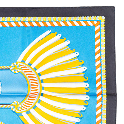 Hermes Scarf 90 Epaulettes de Gala - Double Face - Marine Bleu Azure - New - 2511041820