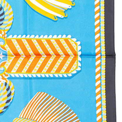 Hermes Scarf 90 Epaulettes de Gala - Double Face - Marine Bleu Azure - New - 2511041820