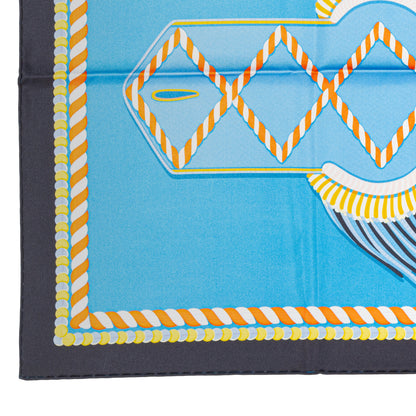 Hermes Scarf 90 Epaulettes de Gala - Double Face - Marine Bleu Azure - New - 2511041820