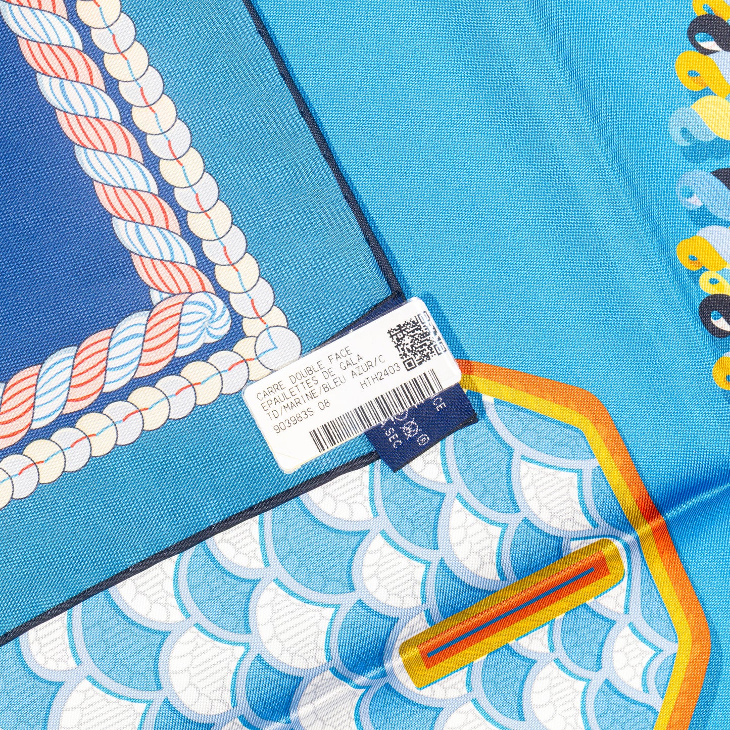 Hermes Scarf 90 Epaulettes de Gala - Double Face - Marine Bleu Azure - New - 2511041820
