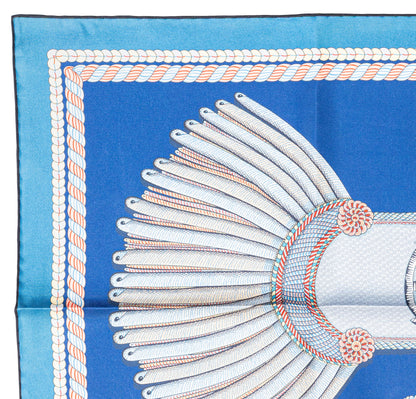 Hermes Scarf 90 Epaulettes de Gala - Double Face - Marine Bleu Azure - New - 2511041820