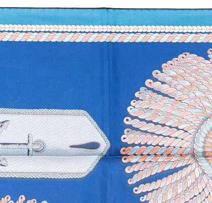 Hermes Scarf 90 Epaulettes de Gala - Double Face - Marine Bleu Azure - New - 2511041820