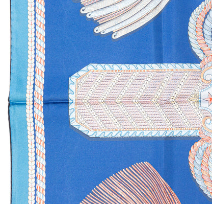 Hermes Scarf 90 Epaulettes de Gala - Double Face - Marine Bleu Azure - New - 2511041820