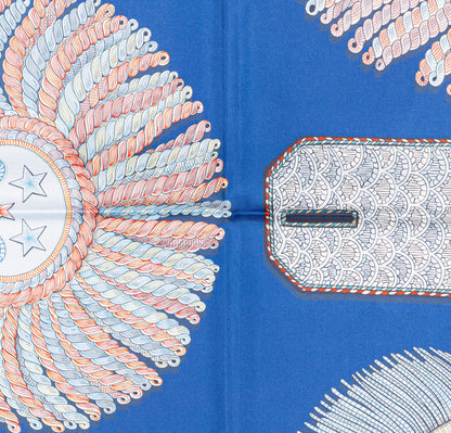 Hermes Scarf 90 Epaulettes de Gala - Double Face - Marine Bleu Azure - New - 2511041820