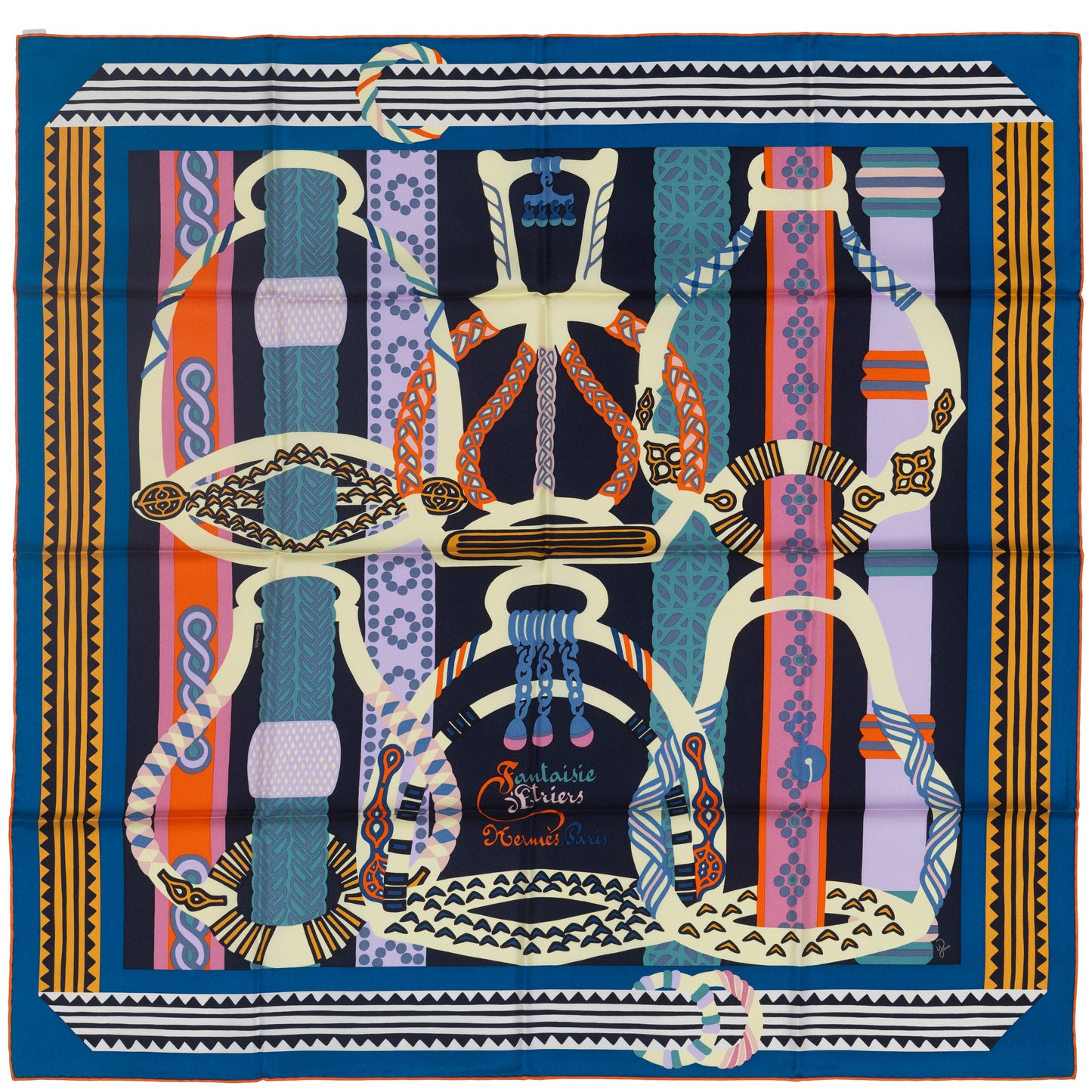 Hermes Scarf 90 Fantaisie D Etriers Cobalt Marine New Store Tag