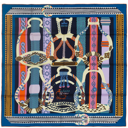Hermes Scarf 90 Fantaisie D Etriers Cobalt Marine New Store Tag