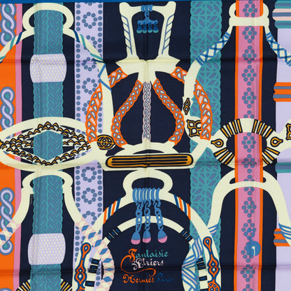Hermes Scarf 90 Fantaisie D Etriers Cobalt Marine New Store Tag
