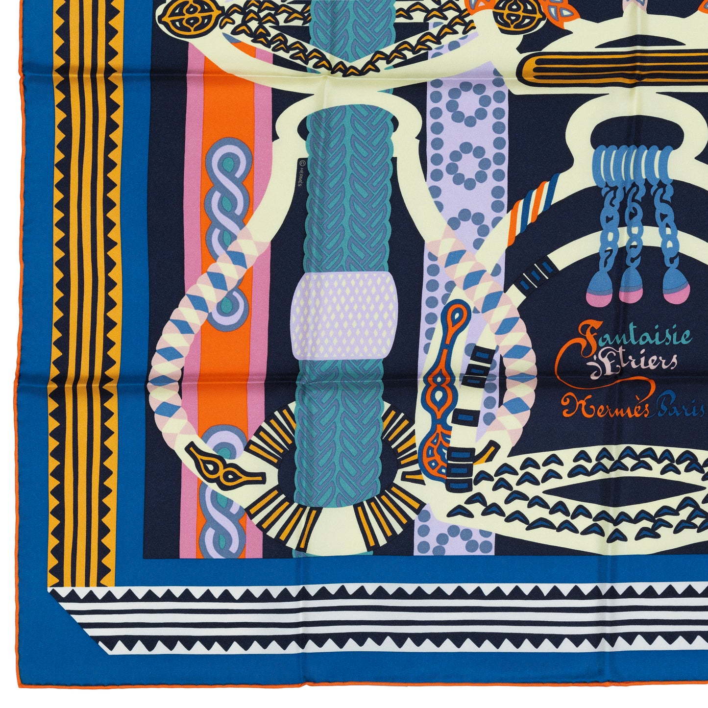 Hermes Scarf 90 Fantaisie D Etriers Cobalt Marine New Store Tag