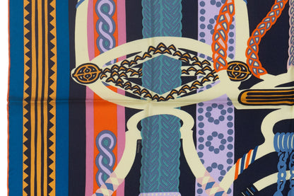 Hermes Scarf 90 Fantaisie D Etriers Cobalt Marine New Store Tag