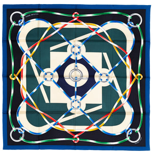 Hermes Scarf 90 Figure Artistique – Marine – Noir – NWSTS - 2508161552