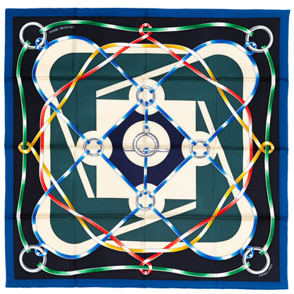 Hermes Scarf 90 Figure Artistique – Marine – Noir – NWSTS - 2508161552