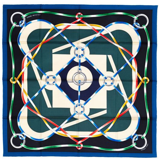 Hermes Scarf 90 Figure Artistique – Marine – Noir – NWSTS - 2508161552