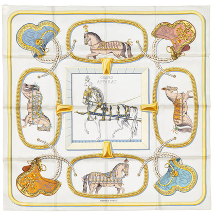 Hermes Silk Scarf Grand Apparat – Crème – Or – NWST - 2508161705