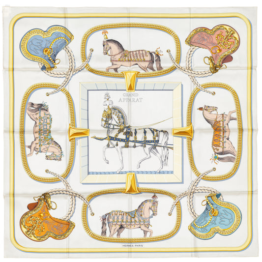 Hermes Silk Scarf Grand Apparat – Crème – Or – NWST - 2508161705