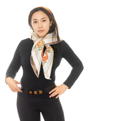 Hermes Silk Scarf Guepards Bandana - Double Face - Gris Perle Orange - NWSTS - 2604131904