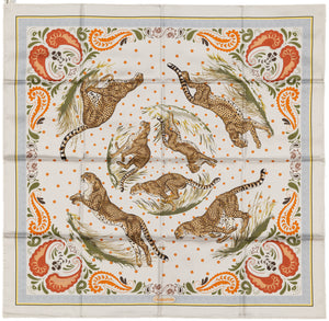 Hermes Silk Scarf Guepards Bandana - Double Face - Gris Perle Orange - NWSTS - 2604131904