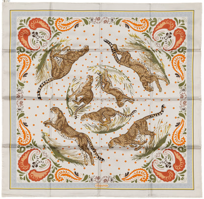 Hermes Silk Scarf Guepards Bandana - Double Face - Gris Perle Orange - NWSTS - 2604131904