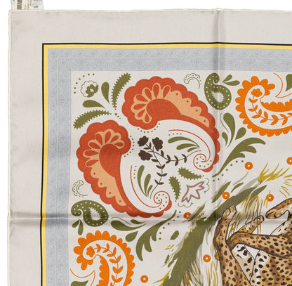 Hermes Silk Scarf Guepards Bandana - Double Face - Gris Perle Orange - NWSTS - 2604131904