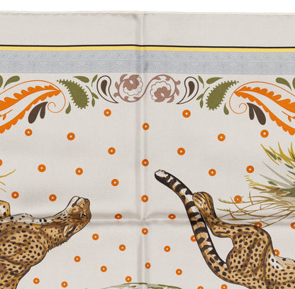 Hermes Silk Scarf Guepards Bandana - Double Face - Gris Perle Orange - NWSTS - 2604131904