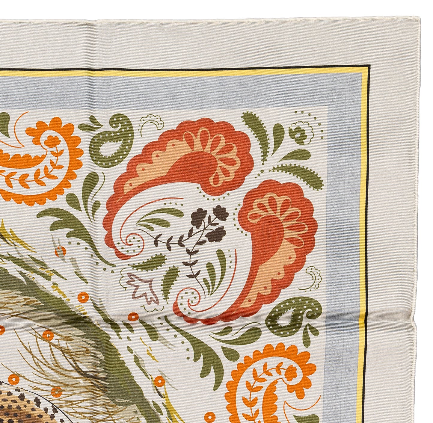 Hermes Silk Scarf Guepards Bandana - Double Face - Gris Perle Orange - NWSTS - 2604131904