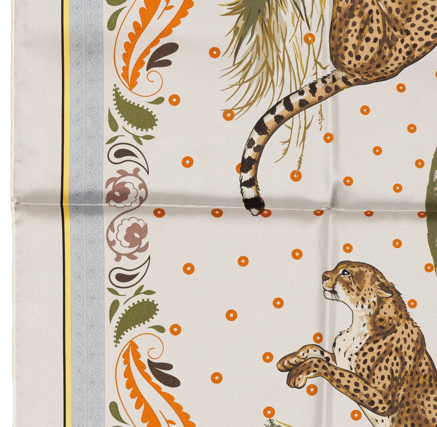 Hermes Silk Scarf Guepards Bandana - Double Face - Gris Perle Orange - NWSTS - 2604131904