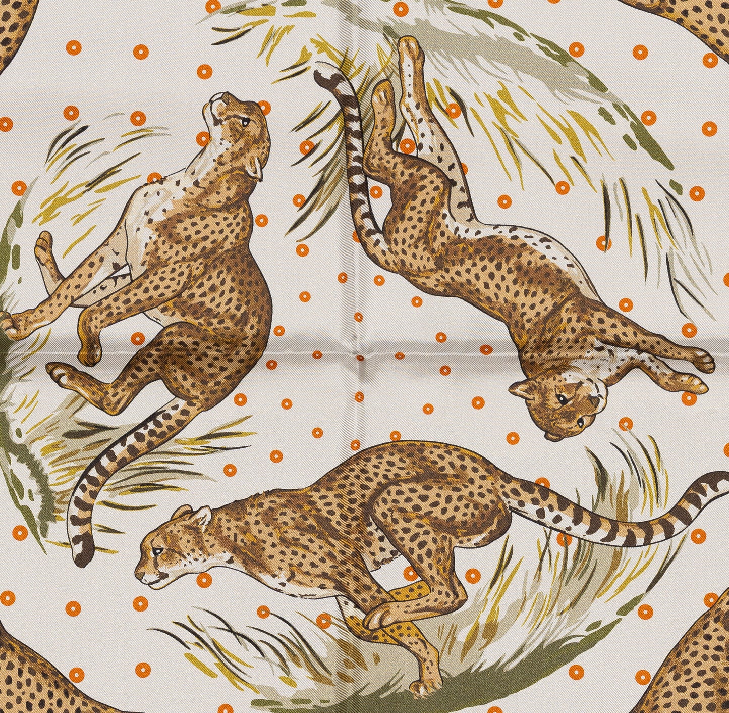 Hermes Silk Scarf Guepards Bandana - Double Face - Gris Perle Orange - NWSTS - 2604131904