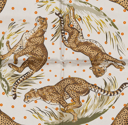 Hermes Silk Scarf Guepards Bandana - Double Face - Gris Perle Orange - NWSTS - 2604131904