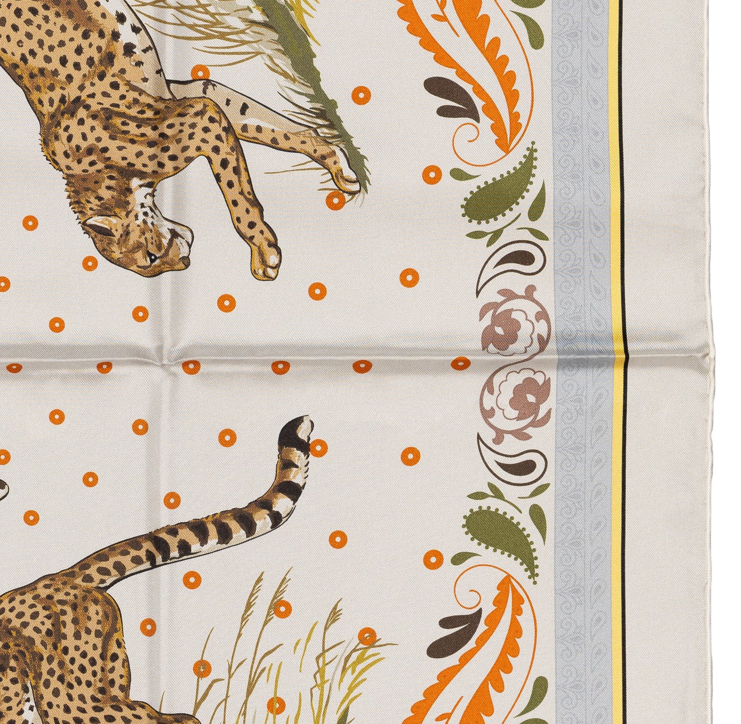 Hermes Silk Scarf Guepards Bandana - Double Face - Gris Perle Orange - NWSTS - 2604131904